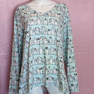 Sleep Sense Light Blue Long Sleeve Dogs Christmas Pajama Top size XL